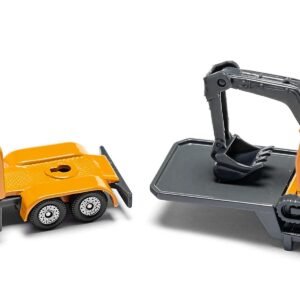 Truck with Low Loader Trailer and Excavator Yellow Diecast Model by Siku