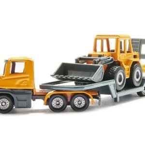 Truck with Low Loader Trailer and Front Loader Yellow Diecast Model by Siku