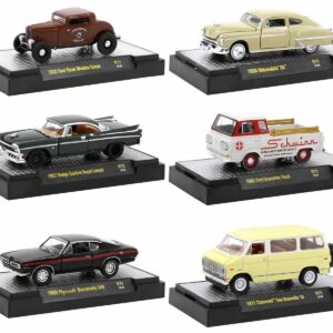 "Auto Meets" Set of 6 Cars IN DISPLAY CASES Release 73 Limited Edition 1/64 Diecast Model Cars by M2 Machines