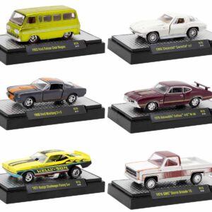 "Auto Meets" Set of 6 Cars IN DISPLAY CASES Release 75 Limited Edition 1/64 Diecast Model Cars by M2 Machines