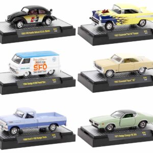 "Auto Meets" Set of 6 Cars IN DISPLAY CASES Release 79 Limited Edition 1/64 Diecast Model Cars by M2 Machines
