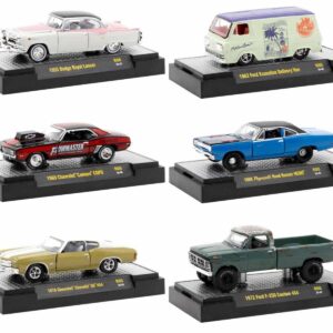 "Auto Meets" Set of 6 Cars IN DISPLAY CASES Release 80 Limited Edition 1/64 Diecast Model Cars by M2 Machines