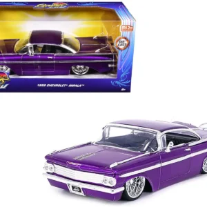 1959 Chevrolet Impala Lowrider Candy Purple with DUB Wire Wheels "Street Low" Series 1/24 Diecast Model Car by Jada