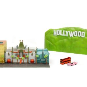 "Hollywood 100" Walk of Fame Diorama with Pink Convertible and Double-Decker Bus "Nano Scene" Series model by Jada