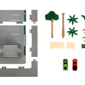 Toretto Cafe Diorama with Mitsubishi Eclipse Green and Ford F-150 SVT Lightning Red "Fast and Furious" "Nano Scene" Series Model by Jada