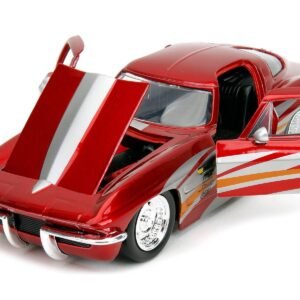 1963 Chevrolet Corvette Stingray Red Metallic with Silver Graphics "Bigtime Muscle" Series 1/24 Diecast Model Car by Jada