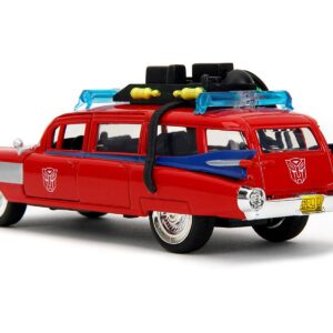 1959 Cadillac Ambulance Ecto-1 Red "Transformers" TV Series - "Ghostbusters" (1984) Movie Crossover "Hollywood Rides" Series 1/32 Diecast Model Car by Jada