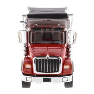 International HX620 Tandem Axle with Pusher Axle OX Stampede Dump Truck Red and Chrome "Transport Series" 1/50 Diecast Model by Diecast Masters
