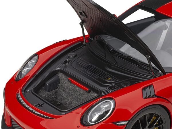 78173-3__04157_47aca662-02f6-4793-8324-2ae095441d58 Porsche 911 (991.2) GT2 RS Weissach Package Guards Red with Carbon Stripes 1/18 Model Car by Autoart