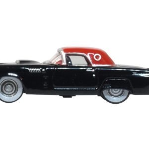 1956 Ford Thunderbird Raven Black with Fiesta Red Top 1/87 (HO) Scale Diecast Model Car by Oxford Diecast