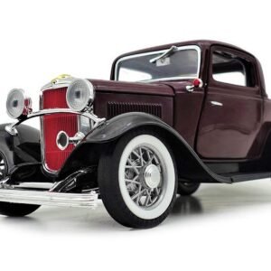 1932 Ford 3-Window Coupe Burgundy with Black Top 1/18 Diecast Model Car by Road Signature