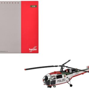 Aerospatiale Alouette III Helicopter "Polizeifliegerstaffel Nordrhein-Westfalen (Police Aviation Squadron North Rhine-Westphalia)" (D-HEFT) White with Red and Green Stripes 1/72 Diecast Model by Herpa