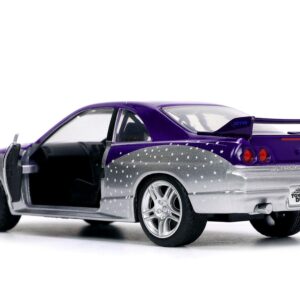 1995 Nissan Skyline GT-R (BCNR33) Purple and Silver Metallic "Fast & Furious" Series 1/32 Diecast Model Car by Jada