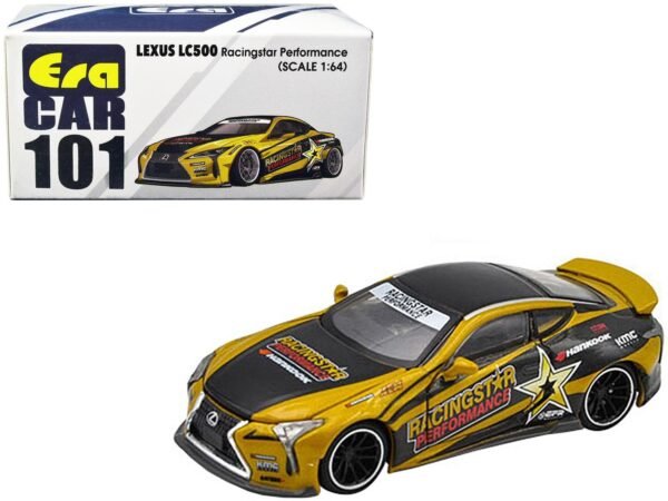 LS22LC101-L__86322 Lexus LC500 RHD (Right Hand Drive) Black and Gold "Racingstar Performance" 1/64 Diecast Model Car by Era Car