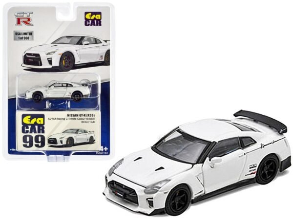 NS21GTR99-L__19490 Nissan GT-R (R35) RHD (Right Hand Drive) White "Advan Racing GT" Limited Edition to 960 pieces Worldwide 1/64 Diecast Model Car by Era Car