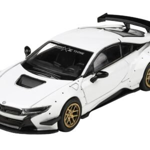 BMW i8 Liberty Walk White with Gold Wheels 1/64 Diecast Model Car by Paragon Models