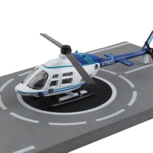 Bell 206 Jetranger Helicopter White and Blue "Police-N70650" with Runway Section Diecast Model by Runway24
