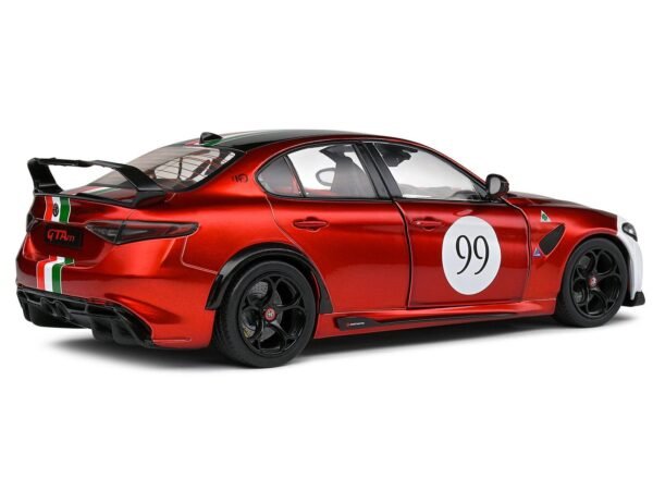 2022 Alfa Romeo Giulia GTAm #99 Red Metallic with Black Top and Italian Flag Stripes "Mugello 1969" Livery "Competition" Series 1/18 Diecast Model Car by Solido