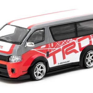 Toyota Hiace Widebody Van RHD (Right Hand Drive) "TRD" Gray and White with Red Graphics "Hobby64" Series 1/64 Diecast Model Car by Tarmac Works