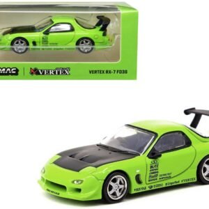 Vertex RX-7 FD3S RHD (Right Hand Drive) Light Green with Matt Black Hood and Graphics "Global64" Series 1/64 Diecast Model Car by Tarmac Works
